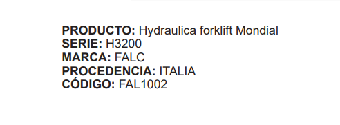 Hidráulica Forklift Mondial H3200