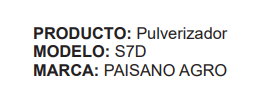 Pulverizador Modelo S7D - PAI7002