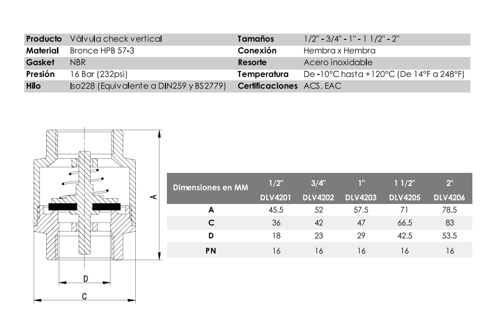 Check Vertical Válvula check vertical – Toscana Import SAC