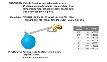 Válvula pesada para tanque con boya 1/2"