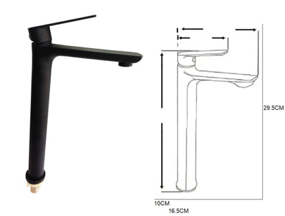Llave alta de lavatorio para ovalin satinado y negro