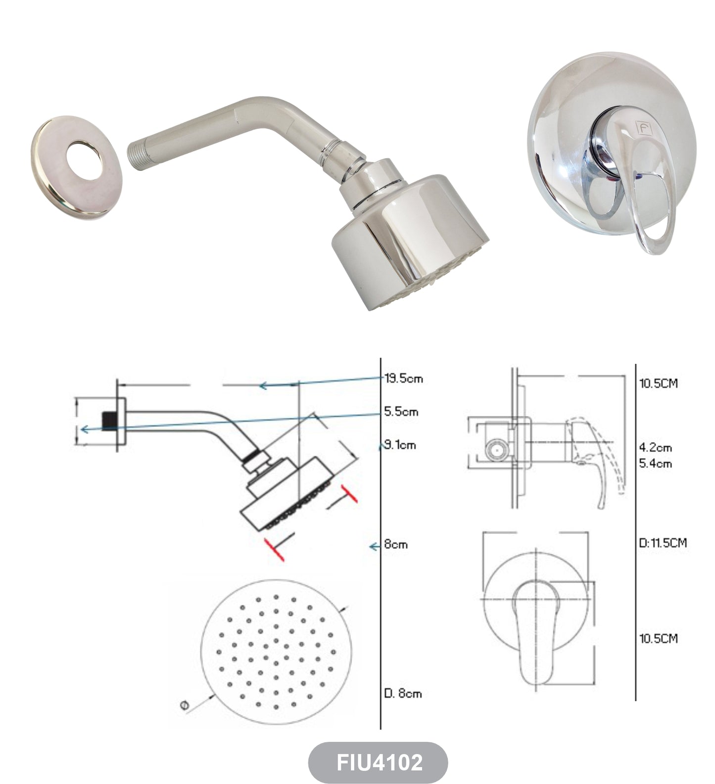 Mezcladora monocomando con ducha 8cm