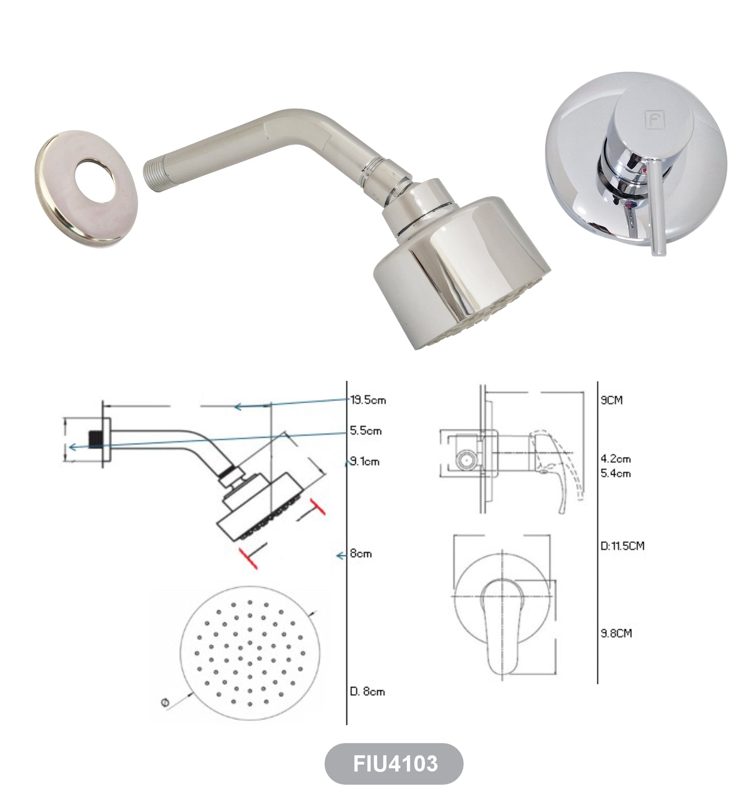Mezcladora monocomando con ducha 8cm