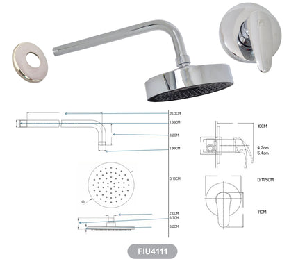 Mezcladora monocomando con ducha española 15cm