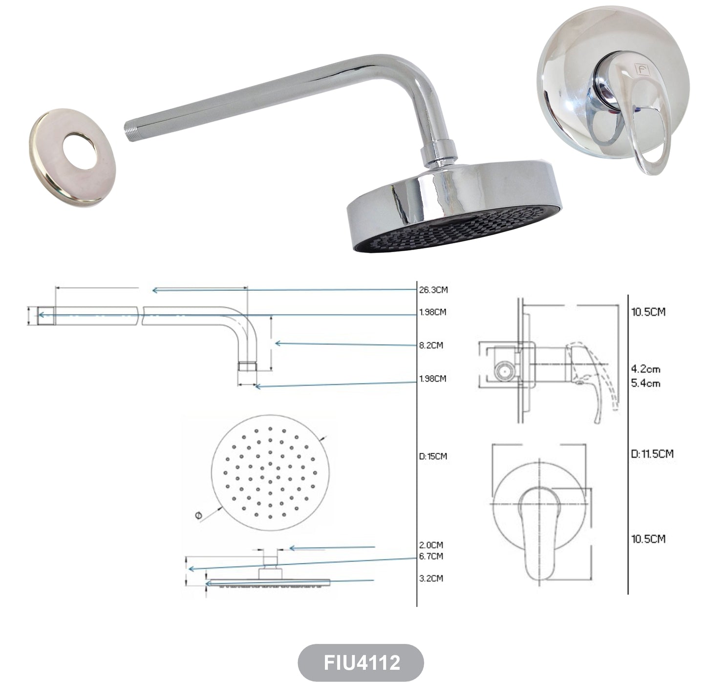 Mezcladora monocomando con ducha española 15cm