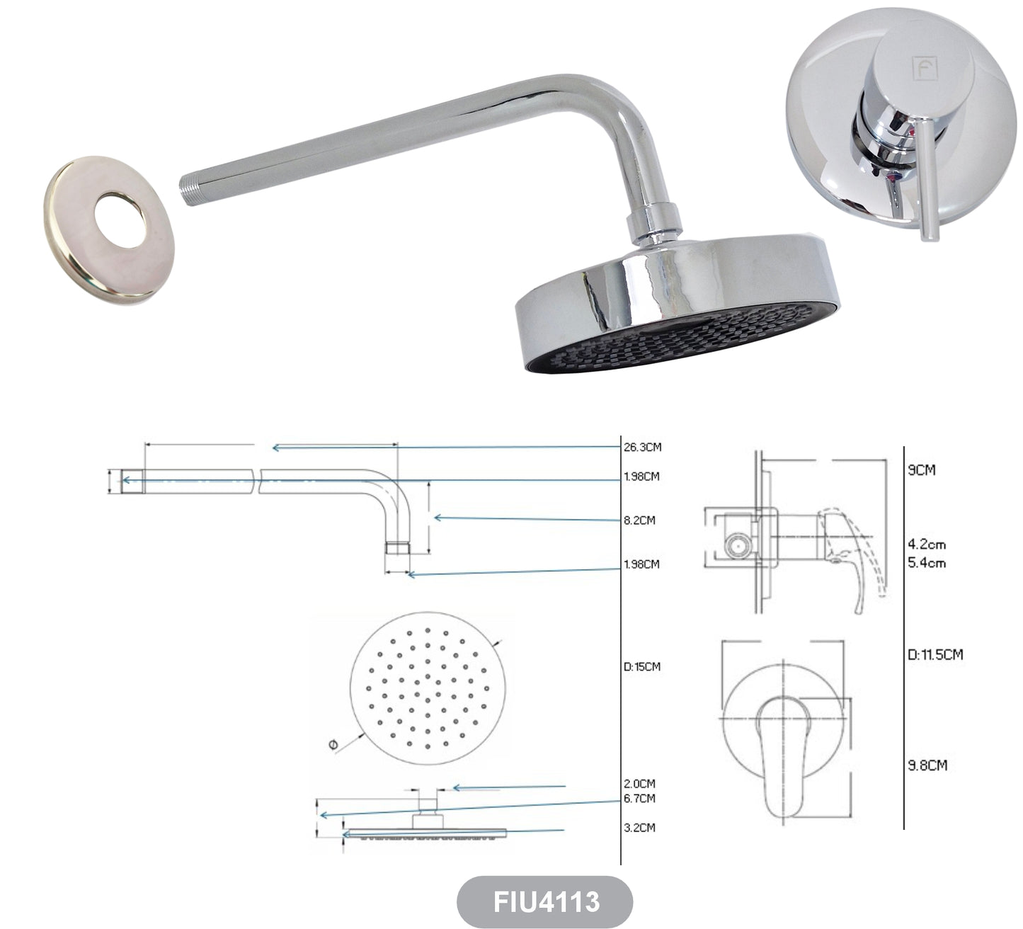 Mezcladora monocomando con ducha española 15cm
