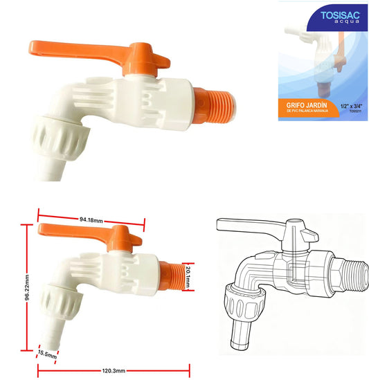 Grifo jardin palanca naranja PVC 1/2